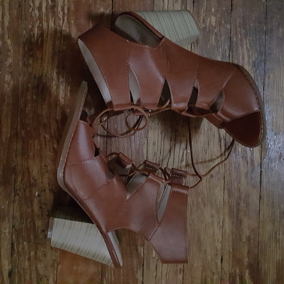 Shoes - Lace up open toe sandal booties